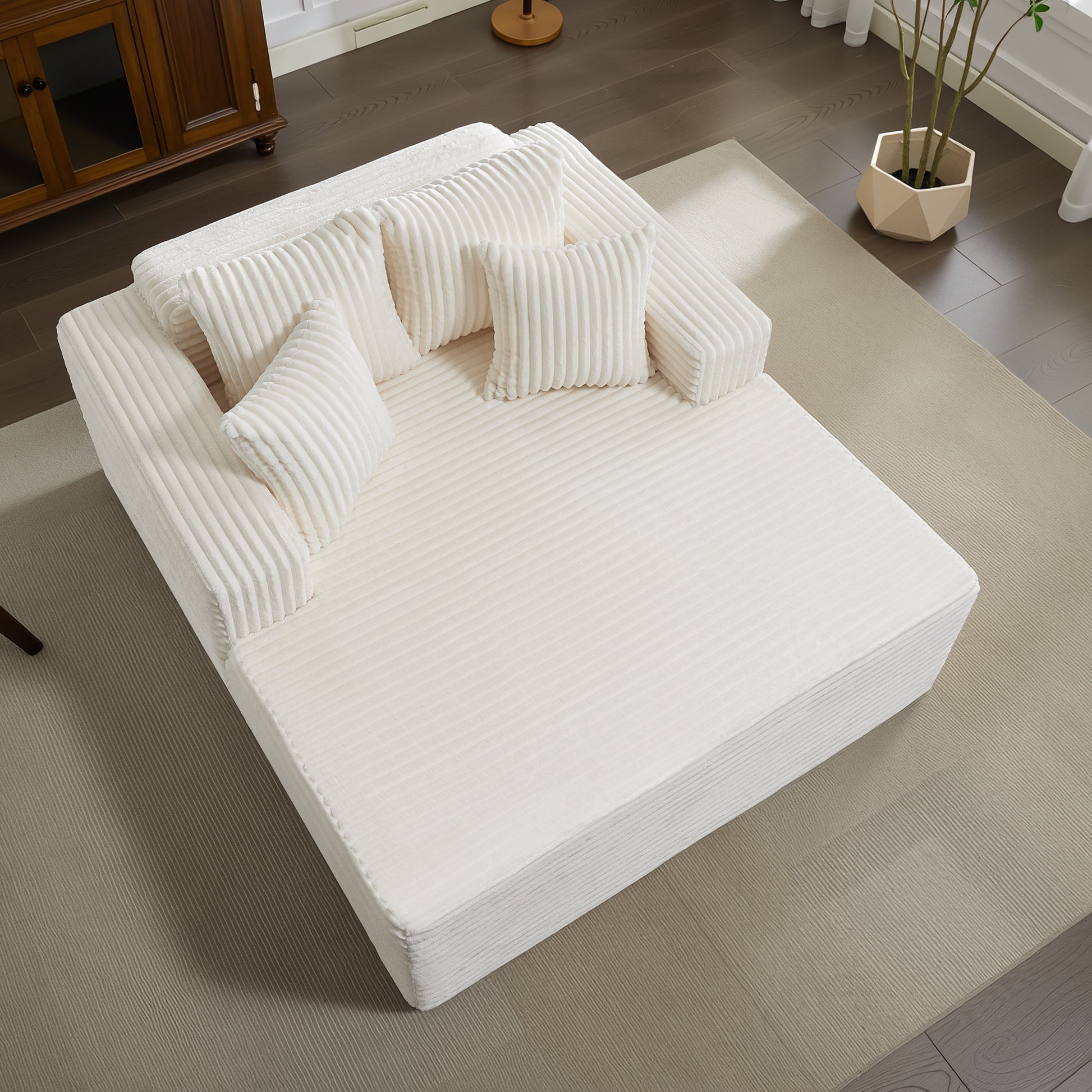 Garvee Oversized 61'' Corduroy Chaise Lounge Chair, Boneless Couch Cloud Sleeper Sofa Bed with High-Density Foam, 4 Plush Pillows & Armrests, No Assembly, for Living Room, Bedroom, Creamy
