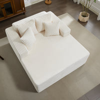 Garvee Oversized 61'' Corduroy Chaise Lounge Chair, Boneless Couch Cloud Sleeper Sofa Bed with High-Density Foam, 4 Plush Pillows & Armrests, No Assembly, for Living Room, Bedroom, Creamy