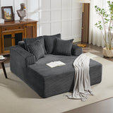 Garvee Boneless Couch 61'' Oversized Corduroy Chaise Lounge Chair, Deep Seat Cloud Sleeper Sofa Bed with 4 Fluffy Pillows & Armrests, No Assembly, for Living Room, Bedroom, Office, Grey - Grey