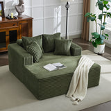 Garvee Boneless Couch 61'' Oversized Corduroy Chaise Lounge Chair, Deep Seat Cloud Sleeper Sofa Bed with 4 Fluffy Pillows & Armrests, No Assembly, for Living Room, Bedroom, Office, Green - Green