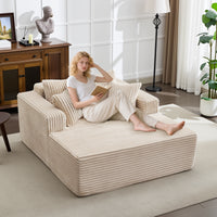 Garvee Boneless Couch 61'' Oversized Corduroy Chaise Lounge Chair, Deep Seat Cloud Sleeper Sofa Bed with 4 Fluffy Pillows & Armrests, No Assembly, for Living Room, Bedroom, Office, Camel