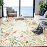 Garvee Washable 8x10 Rug, Non-Slip Soft Beige Floral Rugs for Living Room, Ultra-Thin Large Bedroom Rug, Botanical Area Rug Floor Carpet for Dining Table - Beige