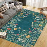 Garvee Washable 10x13 Rug, Non-Slip Soft Blue Botanical Area Rugs for Living Room, Non-Shedding Large Bedroom Rug, Ultra-Thin Stain Resistant Floor Carpet for Dining Table - Blue