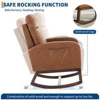 Garvee Rocking Chair Nursery, Modern PU Fabric Upholstered Glider Rocker Side Pocket, High Backrest Padded Seat Accent Armchair for Living Room, Nursery, Bedroom, Brown