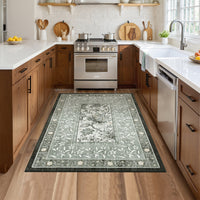 Garvee Provence 8x10 Area Rugs Botanical Grove Washable Low-Pile Vintage Carpet Gray for Living Room Bedroom Nursery Dining, Gray