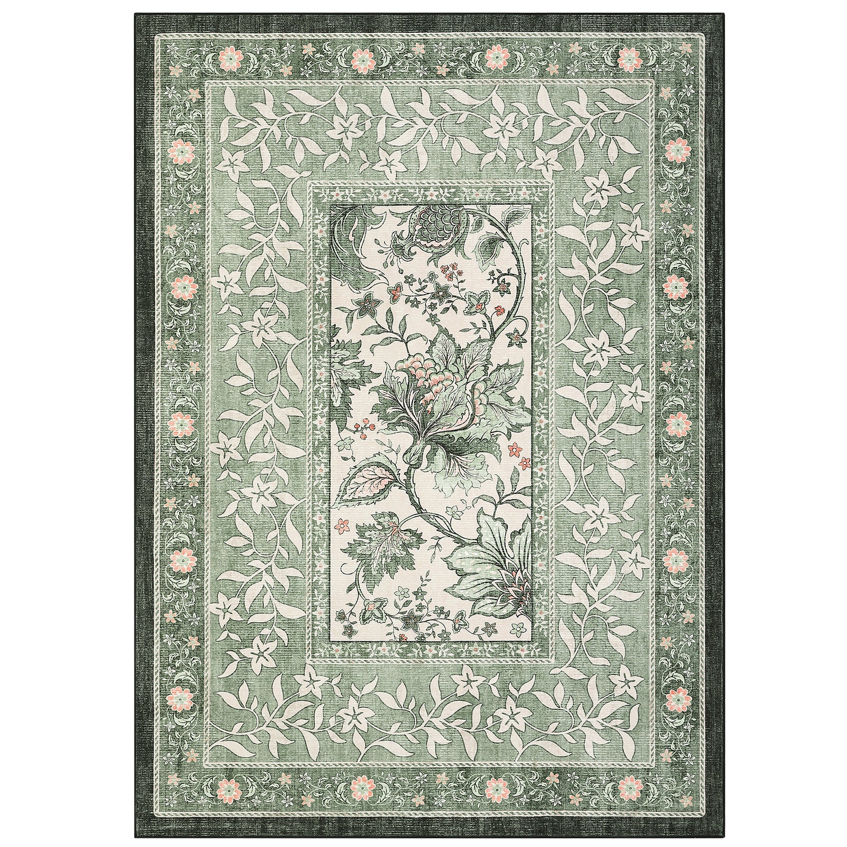 Garvee Provence 8x10 Area Rug Botanical Grove Sage Green Washable Low-Pile Vintage Carpet for Living Room Bedroom Dining Nursery, Green