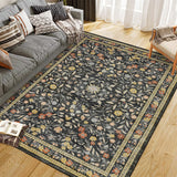Garvee Floral Area Rugs Washable Non Slip Ultra Thin Boho Flower Indoor Floor Carpet Black 9x12Ft - Black