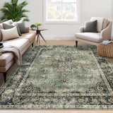 Garvee Washable Area Rugs Green 9x12 Rugs for Living Room,Boho Rug for Bedroom,Dining Room Carpet for Under Table, Distressed Non Slip Low Pile Carpet for Indoor Home Office Nursery - Green