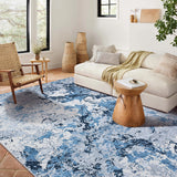 Garvee Floral Area Rug Non-Slip Low-Pile Washable Rubber Backing Lightweight Foldable for Living Room Kitchen Bedroom - Blue