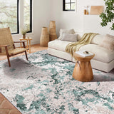 Garvee Floral Area Rug Non-Slip Low-Pile Washable Soft Fabric Lightweight Foldable Living Room Kitchen Bedroom - Green