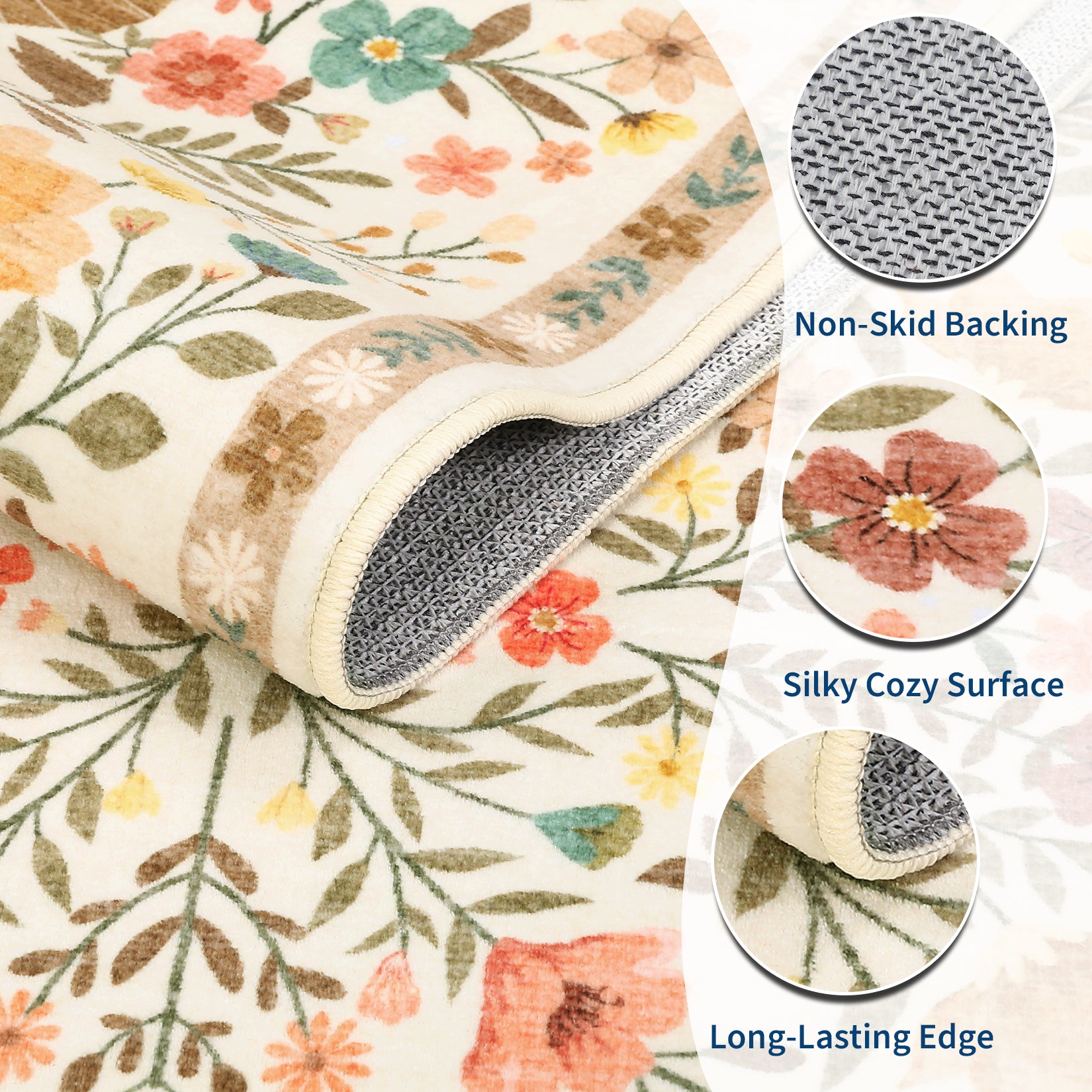 Garvee Butterfly Floral Runner Rug for Hallway 2x6 Farmhouse Carpet Runner, Stain-Resistant Thin Bedside Rug, Vintage Print Indoor Floor Carpet for Kitchen, Laundry Room, Bedroom, Beige