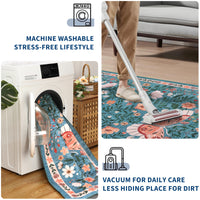 Garvee Butterfly Floral Runner Rug for Hallway 2x6 Farmhouse Carpet Runner, Stain-Resistant Thin Bedside Rug, Vintage Print Indoor Floor Carpet for Kitchen, Laundry Room, Bedroom, Blue