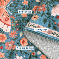 Garvee Butterfly Floral Runner Rug for Hallway 2x6 Farmhouse Carpet Runner, Stain-Resistant Thin Bedside Rug, Vintage Print Indoor Floor Carpet for Kitchen, Laundry Room, Bedroom, Blue