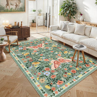 Garvee Washable Farmhouse Rug Non-Slip Floral Butterfly Bedroom Carpet, Stain-Resistant Ultra-Soft Low Pile Floor Rug, Easy Cleaning Foldable Indoor Mat for Living Room, Kitchen, Office