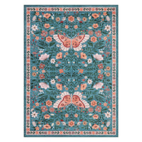 Garvee Farmhouse Dining Room Rug 9x12 Ultra-Soft Low Pile Floor Mats with Non-Slip Backing, Butterfly Floral Bedroom Carpet, Foldable Ultra-Thin Indoor Rug, Easy to Clean, for Living Room, Office, Blue