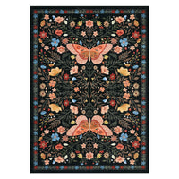 Garvee Large Rug for Bedroom 8x10 Farmhouse Floral Butterfly Living Room Carpet, Non-Slip Foldable Indoor Floor Mats, Machine Washable Low Pile Accent Rug for Dining Room, Kitchen, Office, Black