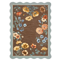 Garvee 9' x 12' Brown Scalloped Floral Area Rug, Washable Non-Slip Low-Pile Soft Botanical Rug for Living Room, Nursery, Bedroom & Dining Room, Brown