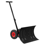 Garvee 29.5" x 13.8" Heavy-Duty Wheeled Snow Pusher Shovel - Adjustable Handle Height & Blade Angle for Effortless Driveway & Pavement Snow Removal - Black & Red
