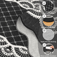 Garvee Scalloped Black 8x10 Washable Area Rug, Modern Neutral Living Room Rugs Large Scalloped Farmhouse Rug Abstract Bordered Carpet for Bedroom Apartment Table Dorm Nursery