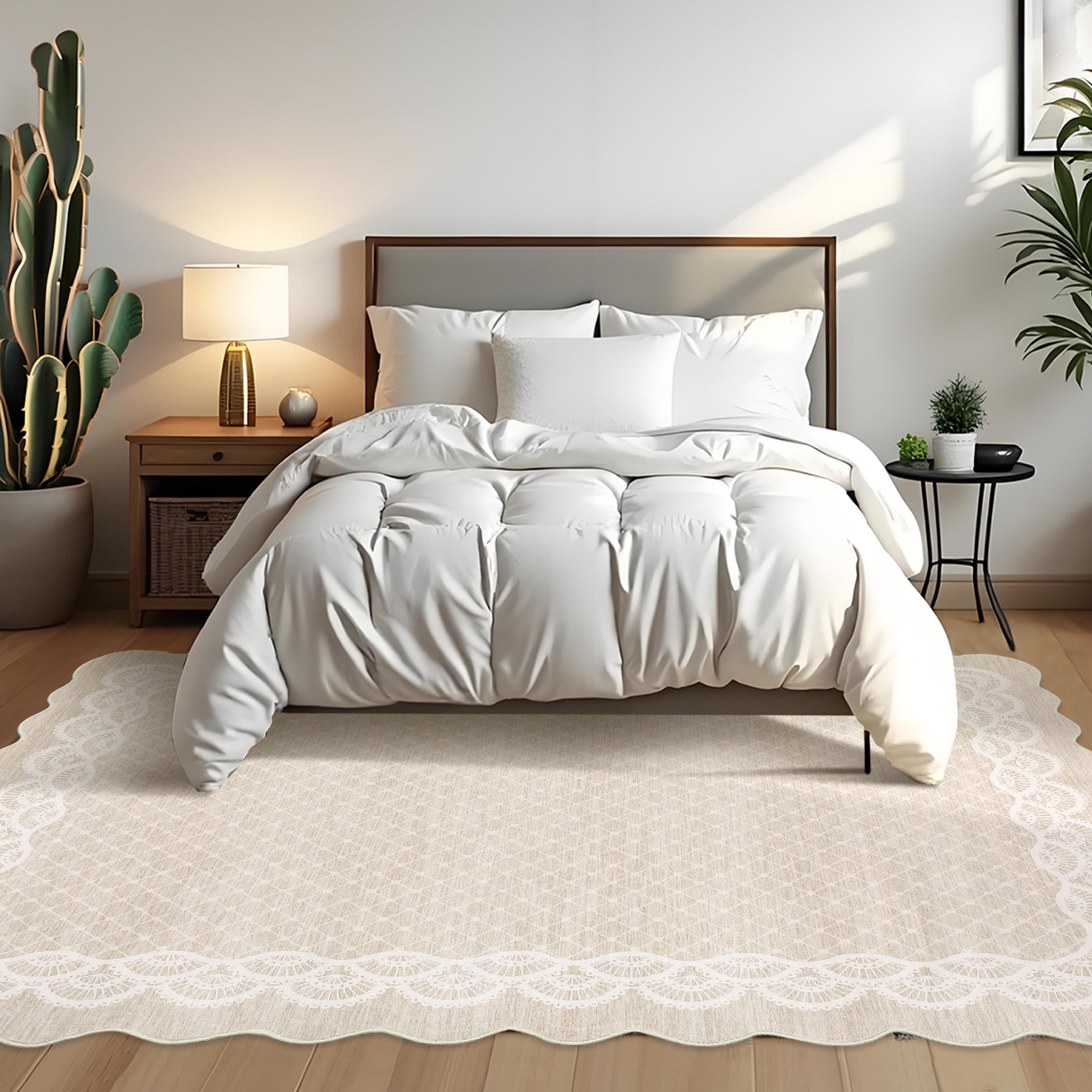 Garvee Scalloped Beige 9x12 Washable Rugs, Modern Neutral Large Area Rug for Living Room, Bedroom, Apartment, Nursery