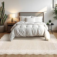 Garvee Scalloped Beige 9x12 Washable Rugs, Modern Neutral Large Area Rug for Living Room, Bedroom, Apartment, Nursery