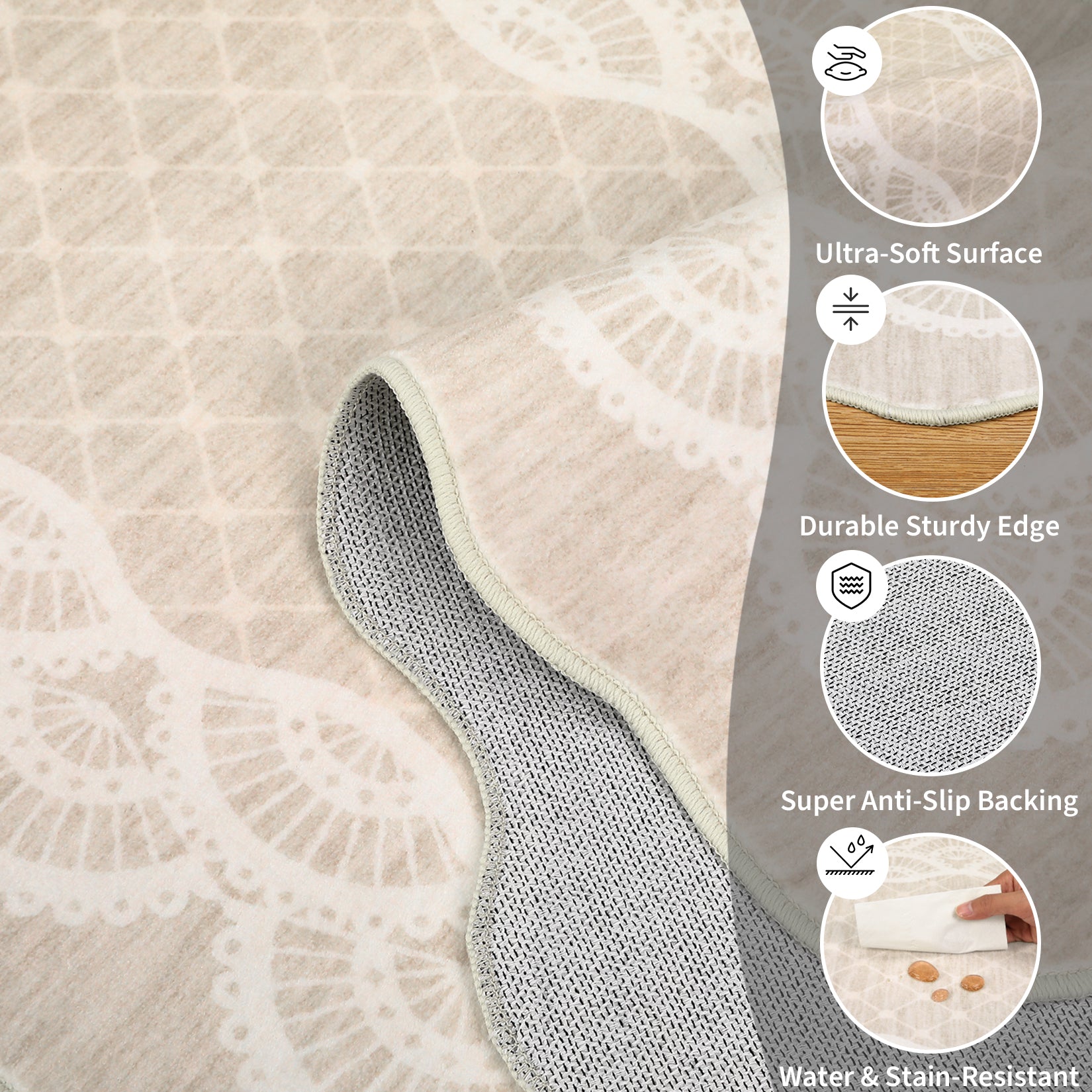 Garvee Scalloped Beige 2x6 Hallway Kitchen Runner Rug Non-Slip Beige for Laundry Room Bedroom Living Room