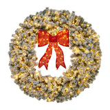Garvee Pre-Lit Christmas Wreath with Bow, 36" Winter Artificial Wreath with Lighted Bow, Xmas Decoration for Indoor Outdoor Holiday Party - White