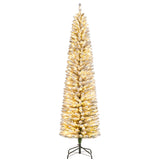 Garvee 9ft Flocked Pencil Christmas Tree with Lights, Slim Prelit Artificial Tree, Snowy PVC Branch Tips, Metal Stand, Easy Assembly, Ideal for Apartments & Entryways - Style 1
