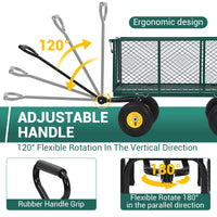 Garvee Heavy Duty Steel Garden Cart 1100 LBS Load 3-in-1 Design 10" Pneumatic Tires 180° Rotating Handle Removable Sides for Farm Yard