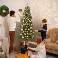 Garvee 7.5ft Pencil Christmas Tree, Pre-lit Alpine Slim Xmas Tree with Lighted Skinny Décor LED Lights, Metal Stand Holiday Decoration for Home, Office, Outdoor, Party