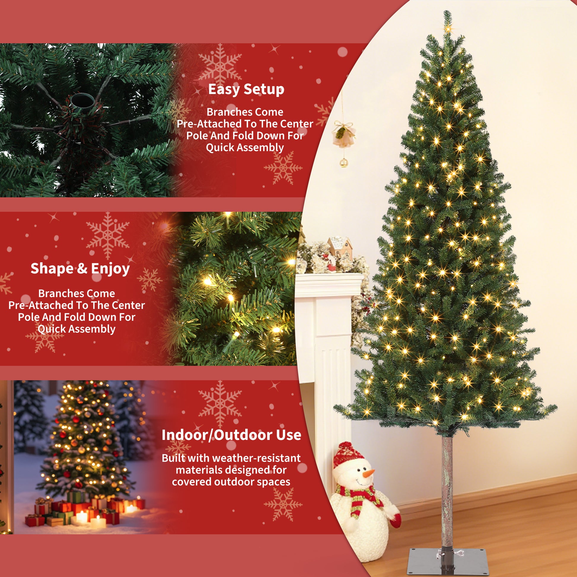 Garvee 7.5ft Pencil Christmas Tree, Pre-lit Alpine Slim Xmas Tree with Lighted Skinny Décor LED Lights, Metal Stand Holiday Decoration for Home, Office, Outdoor, Party