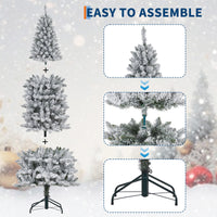 Garvee 7.5ft Pre-lit Artificial Christmas Tree, Snow-Flocked Pencil Xmas Tree with Warm White Lights, Snowy PVC Branch Tips, Seasonal Decoration Tree for Home Office