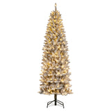 Garvee 9ft Pre-lit Artificial Christmas Tree, Snow-Flocked Pencil Xmas Tree with Warm White Lights, Snowy PVC Branch Tips, Seasonal Decoration Tree for Home Office - Style 2