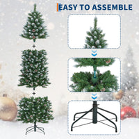 Garvee 7.5ft Pre-Lit Pencil Christmas Tree, Artificial Hinged Xmas Tree with 854 Snow Flocked Tips, 350 Warm-White LED Lights, Metal Stand, Fake Slim Christmas Trees for Indoor/Outdoor Decor