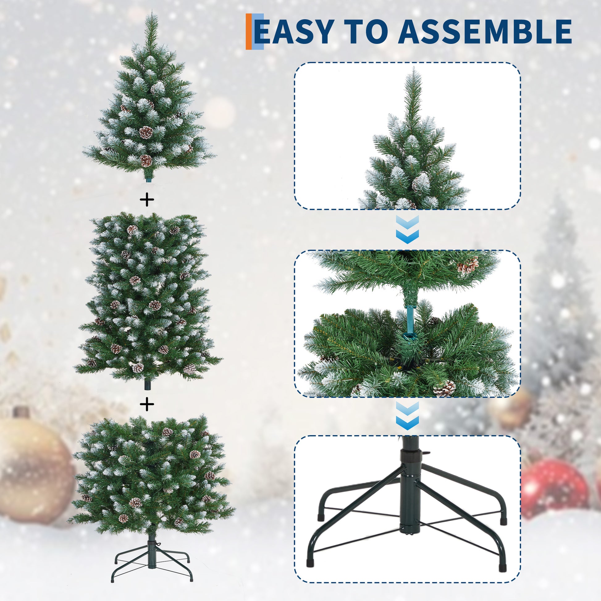 Garvee 6ft Pre-Lit Pencil Christmas Tree, Artificial Hinged Xmas Tree with 580 Snow Flocked Tips, 280 Warm-White LED Lights, Metal Stand, Fake Slim Christmas Trees for Indoor/Outdoor Decor