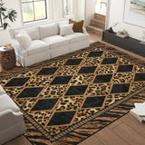 Garvee Leopard Rug 6x9 Washable Checkered Leopard Print Soft Low Pile Non-Slip Indoor Carpet Brown Black - Brown