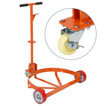 Garvee 55 Gallon Drum Dolly with Labor-Saving Handle,1200Lbs Capacity, Oil Drum Cart with 3 Smooth-Rolling Wheels & Brake Wheels , Heavy Duty q235 Steel Barrel Drum Dollies for Garages Warehouse Works