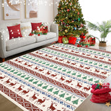 Garvee Festive Christmas Tree & Deer Rug with Snowflakes, Colorful 5x7 Soft Low Pile Washable Carpet, Non-Slip Red Holiday Rug for Living Room Bedroom - Colorful