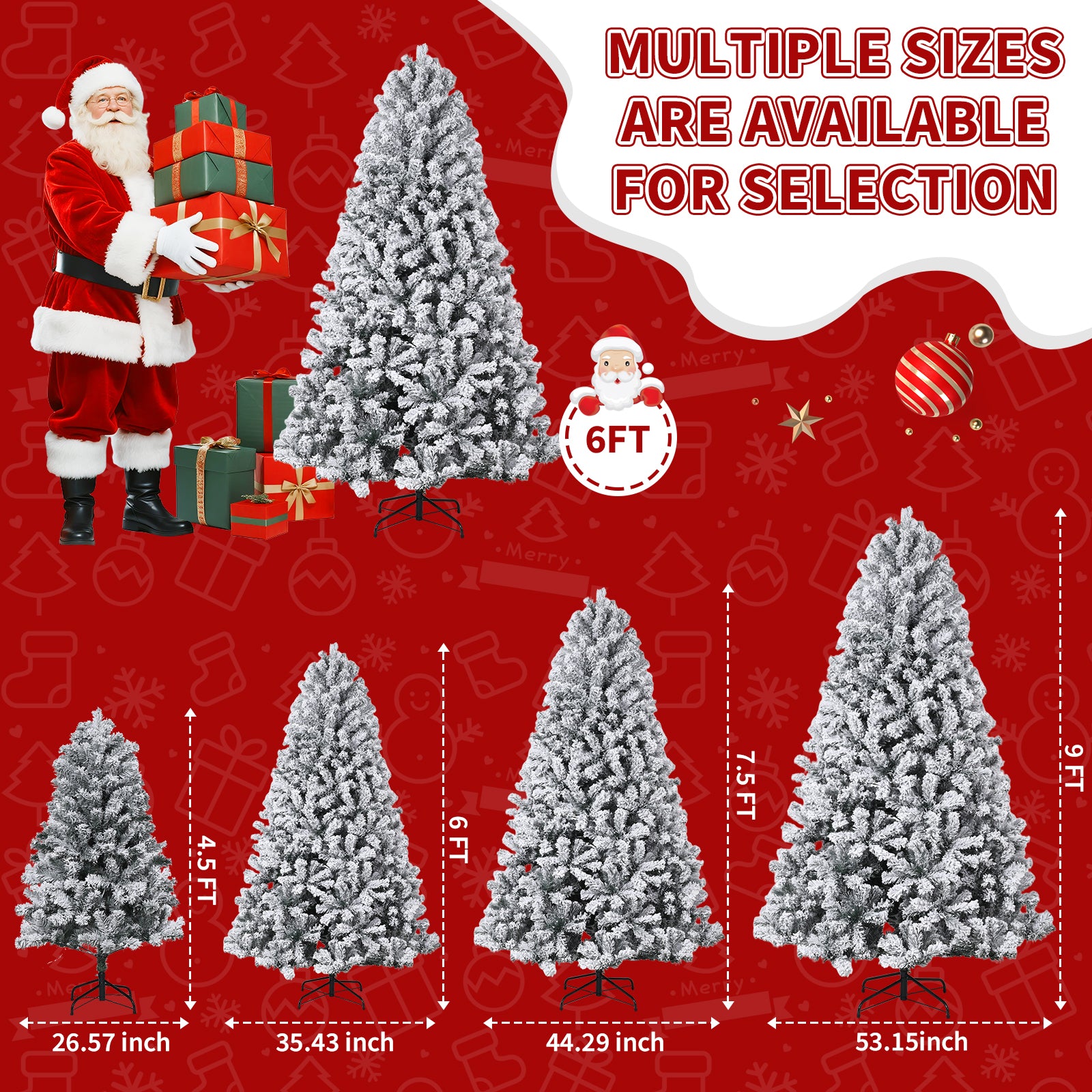 Garvee 6FT Pre-Lit Artificial Christmas Tree, 200 Warm White Led Lights, Snow Flocked Full Prelighted Xmas Tree for Home Office, 836 Branch Tips, Foldable Stand, Easy Assembly