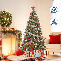 Garvee 9ft Artificial Christmas Tree with 2136 PVC Branch Tips, Snow-Frosted Pinecones, Metal Hinged Base, Sturdy & Realistic, Ideal for Home & Office Decor