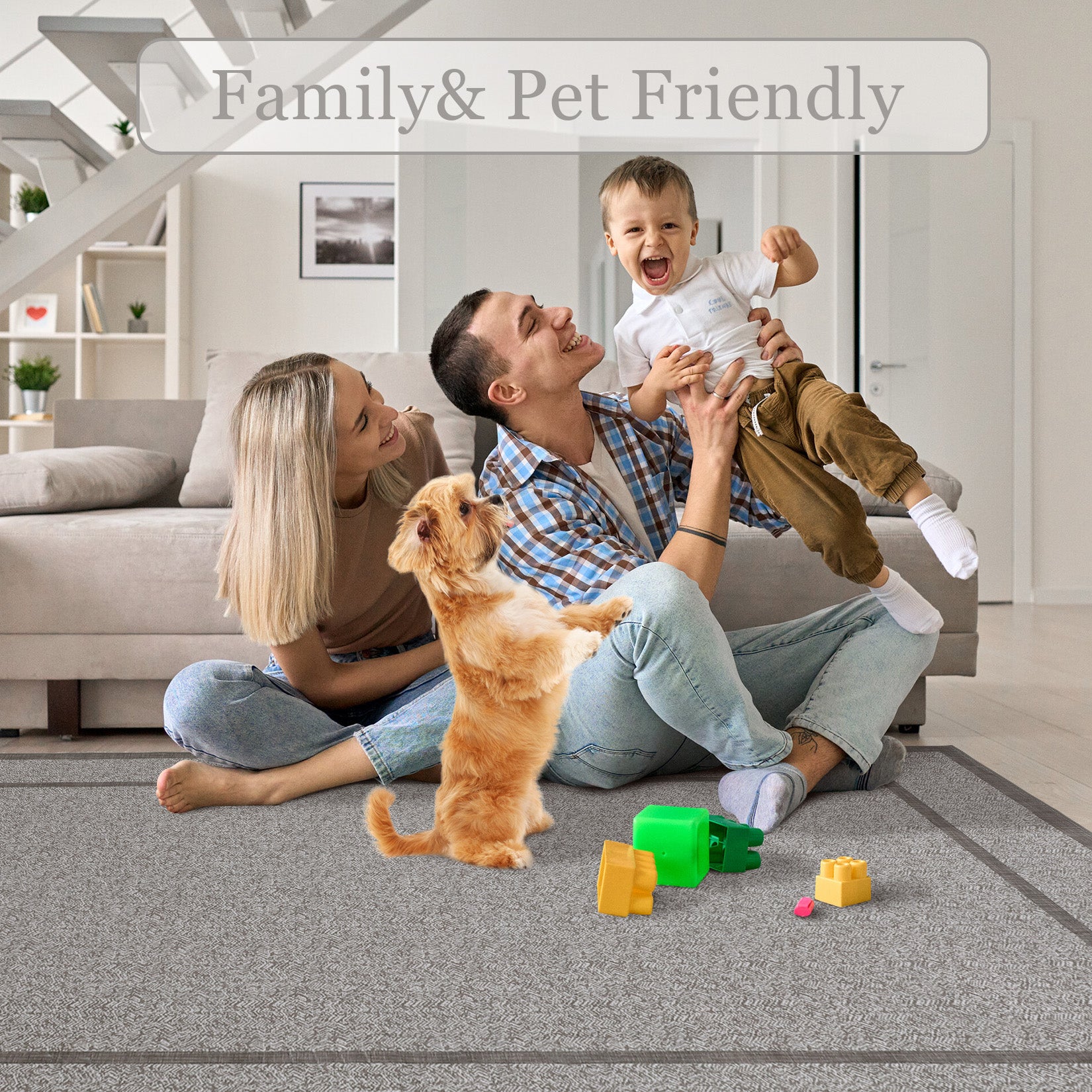 Garvee Indoor Area Rug Weather Resistant Easy to Clean Non Slip Stain Resistant Floor Mat for Dining Room Bedroom 9x12Ft Beige