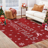 Garvee Christmas Red 9x12 Area Rug Washable,  Snowflake Carpet Holiday Decorative Foldable Coffee Table Accent - Farmhouse Dining Table Bedroom Decor - Red