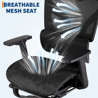 Garvee Ergonomic Office Chair - Mesh Back, Retractable Footrest, Adjustable 3D/4D Armrests, High Back Lumbar Support, Headrest, 145° Recline, Breathable Fabric, Rolling Wheels - Black
