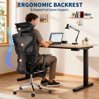 Garvee Ergonomic Office Chair - Mesh Back, Retractable Footrest, Adjustable 3D/4D Armrests, High Back Lumbar Support, Headrest, 145° Recline, Breathable Fabric, Rolling Wheels - Black