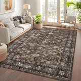 Garvee Vintage Washable Area Rug Non Slip Non Shedding Floral Soft Throw Rug for Bedroom Living Room Dining Entryway Bathroom Kitchen Nursery - Reddish Brown