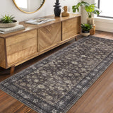 Garvee Vintage Washable Area Rug Non Slip Non Shedding Floral Soft Throw Rug for Bedroom Living Room Dining Entryway Bathroom Kitchen Nursery - Black Brown