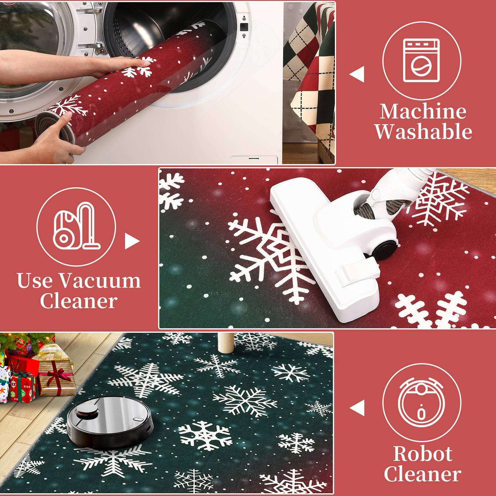 Garvee Bold Color Christmas Red & Green 6x9 Area Rugs - Non-Slip Reversible Washable Skin-Friendly Soft Rug - Machine Washable for Floor Washer, Pets & Baby Friendly Holiday Decor