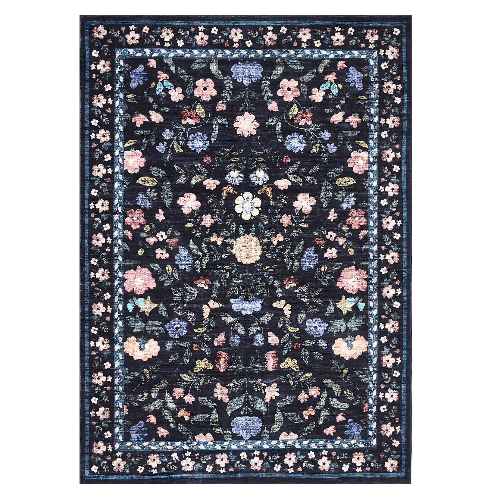 Garvee Vintage Floral Area Rug 10x13 Non-Slip Soft Low Pile Faux Wool Polyester Thermoplastic Rubber Washable for Living Room Bedroom
