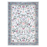 Garvee Vintage Floral Area Rug 9x12 Light Blue - Soft Low Pile, Non-Slip Backing, Polyester & Faux Wool, Machine Washable, Foldable for Living Room & Bedroom
