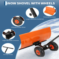 Garvee 29"W X 19"H Snow Shovel with Wheels Steel Snow Pusher 5-Position Angled Blade Ergonomic Back-Saving Design Heavy Duty Orange for Driveway Sidewalk